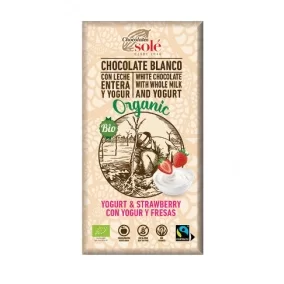 Chocolates Solé - Fehér bio csokoládé joghurttal és eperrel
