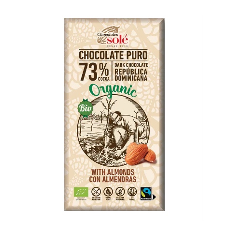 Chocolates Solé - 73%-os bio étcsokoládé mandulával 150g