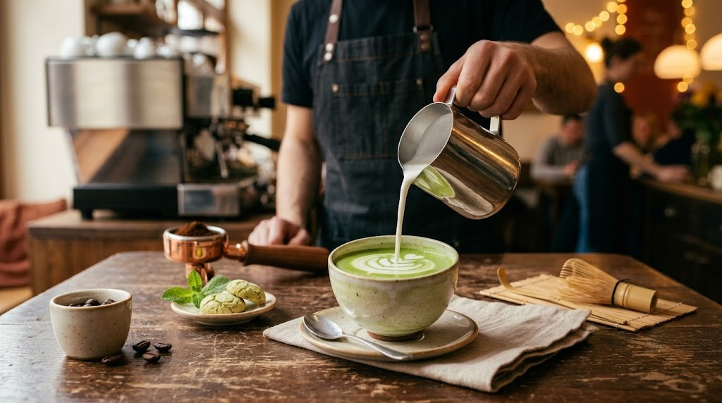 A matcha latte elkészítése